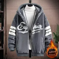 Lamb Velvet Jacket for Teens And Students Men's Fashion Thickened Fleece Hooded Coat Warm Color Block Casual Loose Fit Jacket