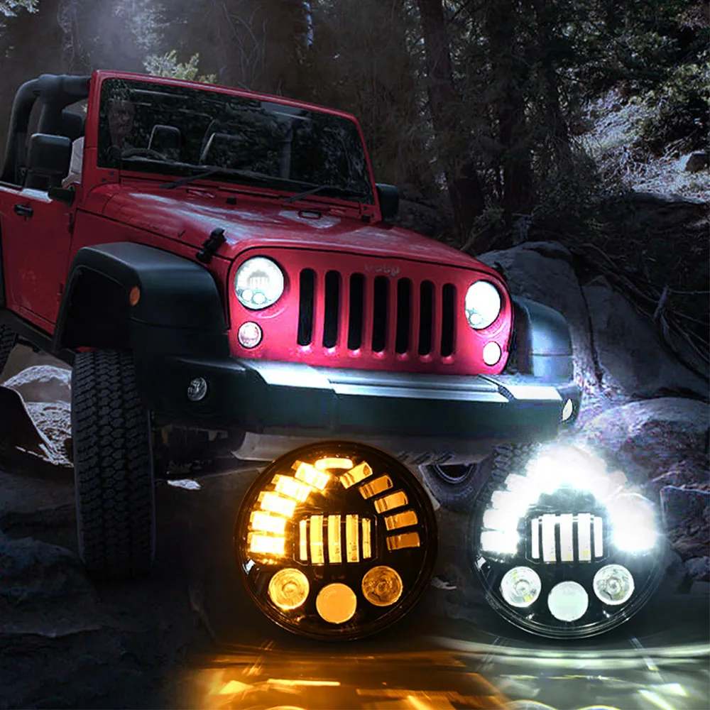 1PC LED 7 Inch Round Headlight Motorcycle Headlight Angel Eye LED for Jeep Wrangler JK TJ CJ/Hummer H2&H1 Land Rover turn signal