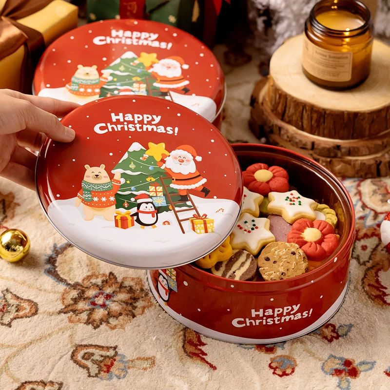 

Santa Claus Candy Tins Decorative Round Tinplate Boxes Christmas Candy Cookie Packaging Jar Candle Containers Candy Box Gift