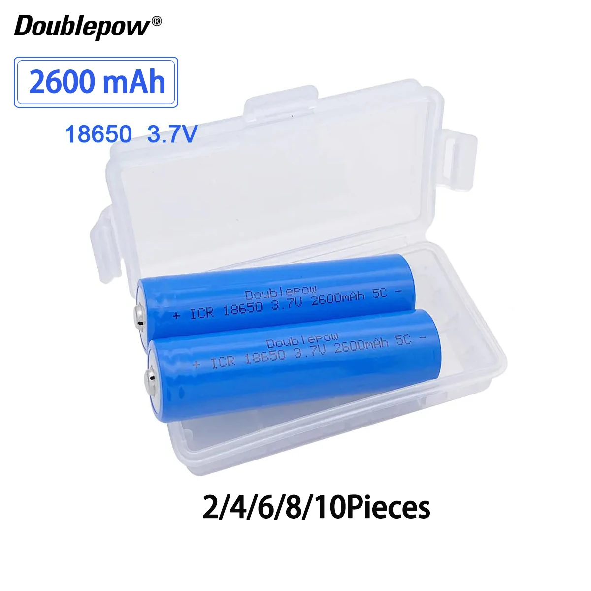 Doublepow-bateria Recarregável Icr 2600mah Bateria de Lítio Li-po Apontada Brinquedo Elétrico Campainha Ventilador Lanterna 18650 3.7v