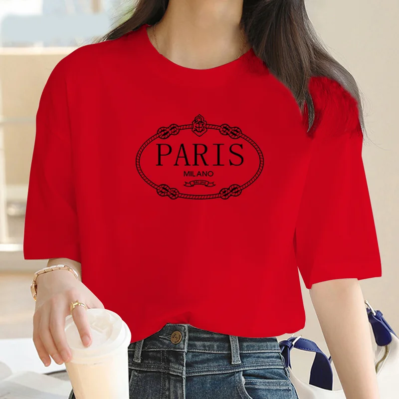 Sailor collar clothing fashion Paris pattern Print short sleeve T-shirt Women summer Y2K short sleeve top