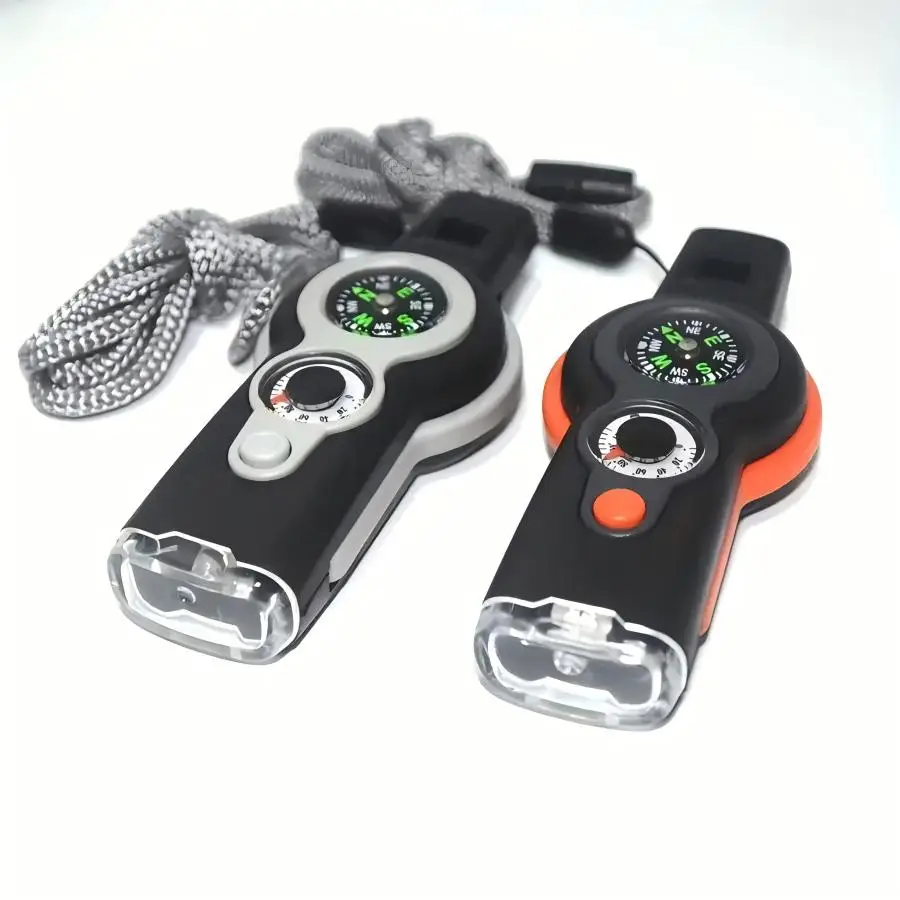 Description Picture 2 of item7 in 1 Emergency Safety Whistle with Lanyard Multifunctional Tool Multi-Functional LED Outdoor Compass Hiking Electronic Whistle