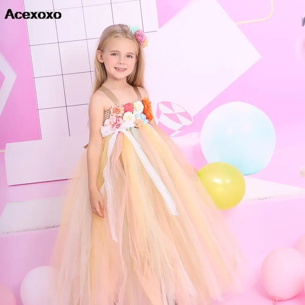 

New 2023 Mesh bitter hemp Skirt Children's Princess Skirt Girls cute floral birthday dress color connection skirt