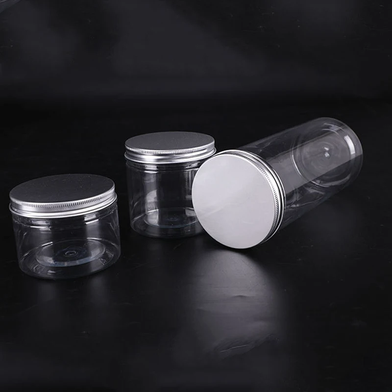 1pc Clear Plastic Jars, Big Round PET Plastic Containers With Black Screw  On Lids Reusable Empty Storage Jars With Lid Clear Containers Easy Clean For