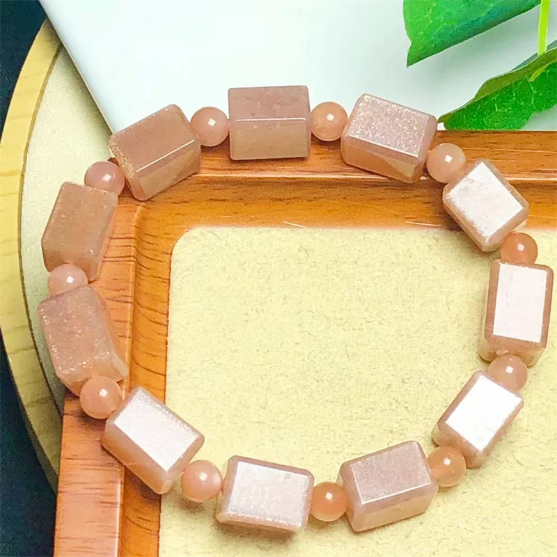 

Natural Sunstone Rectangle Bracelet Arusha Clear Rectangle Beads Crystal Women Men Chirstmas Gift 9X11MM