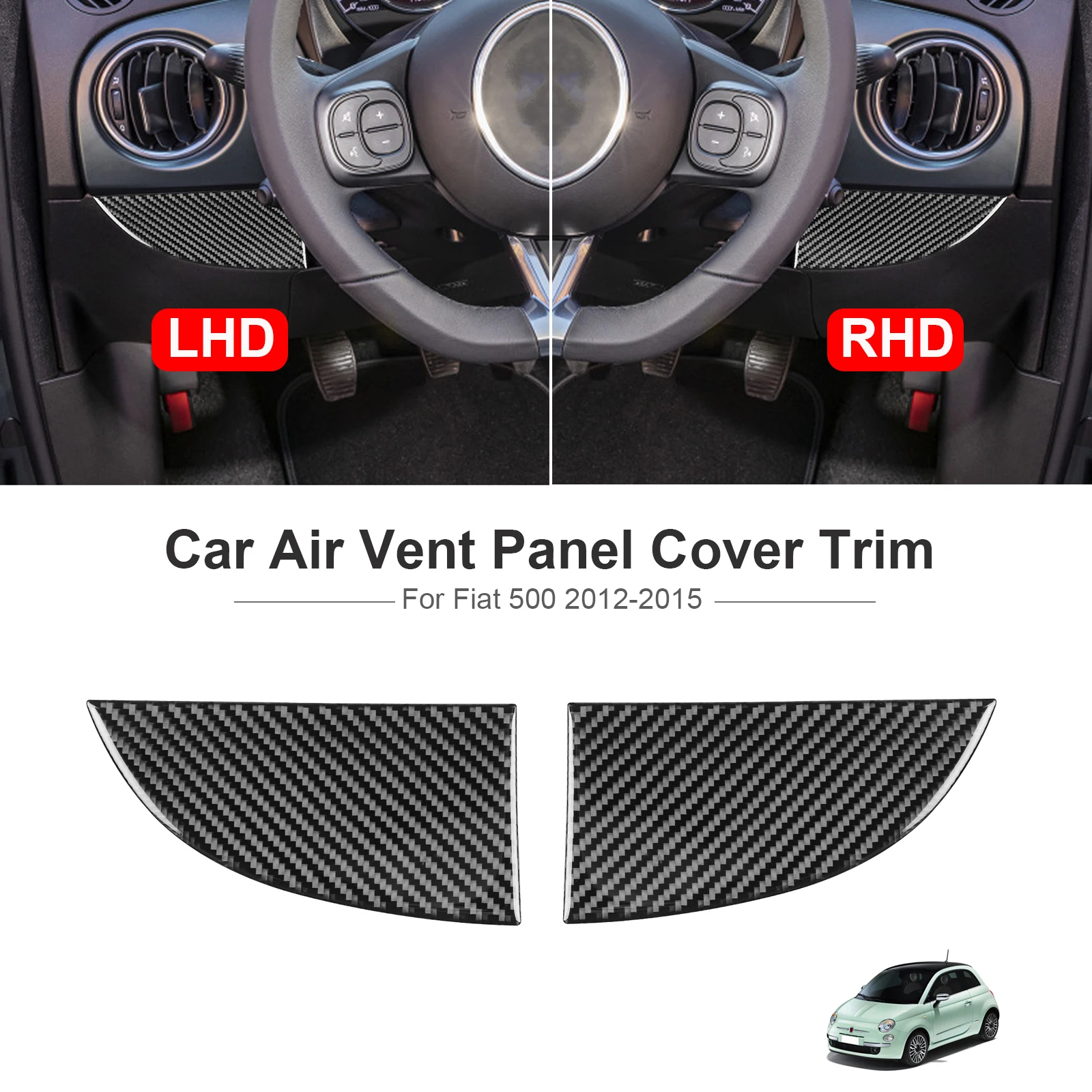 Carbon Fiber Black Custom Below Driver Side Car Air Vent Panel Cover Trim For Fiat 500