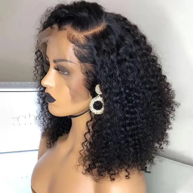 Water Wave Short Bob Cut Natural Black Color 13X4 Lace Front Synthetic Wig For Black Women Prepluck Hairline Cosplay Daily Party 1