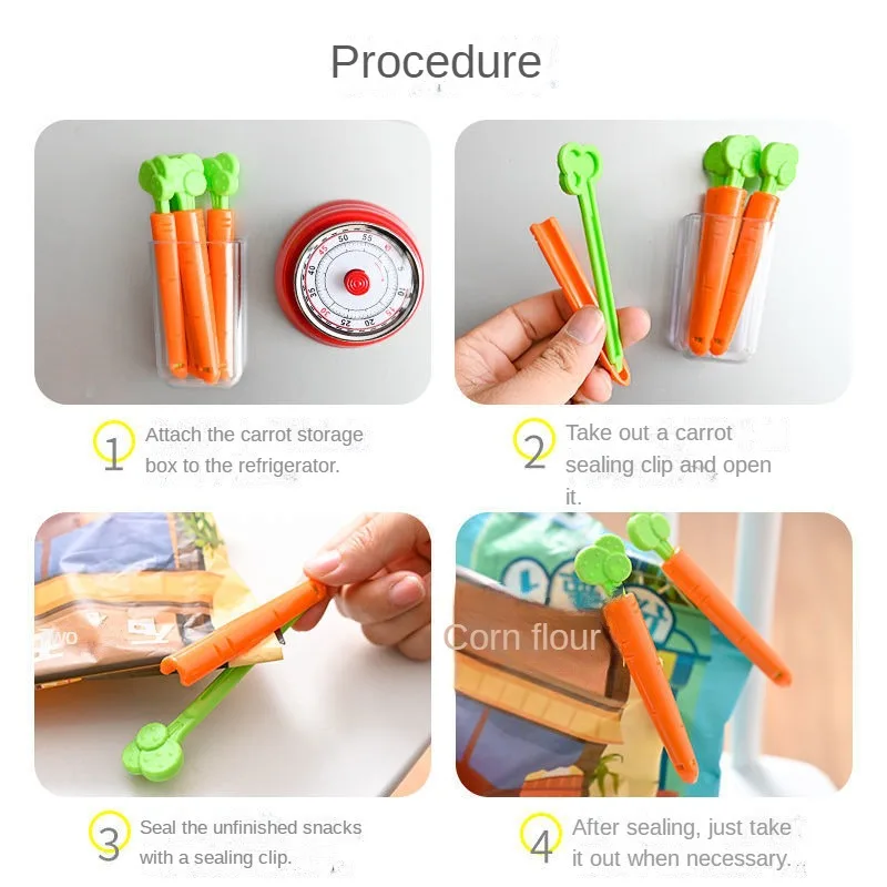 bag clips Carrot Bag Clips for Food Freshness Snacks Protection and Moisture Proof with Magnetic Seal Pack of 5
