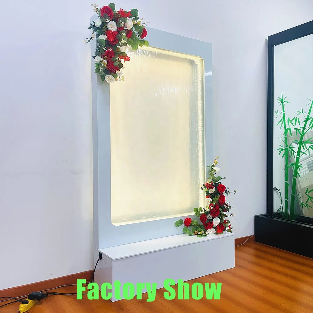 맞춤형 LED 조명 실내 웨딩 바닥 분수 폭포 스테인리스 스틸 유리 웨딩 장식 스크린 및 룸 디바이더