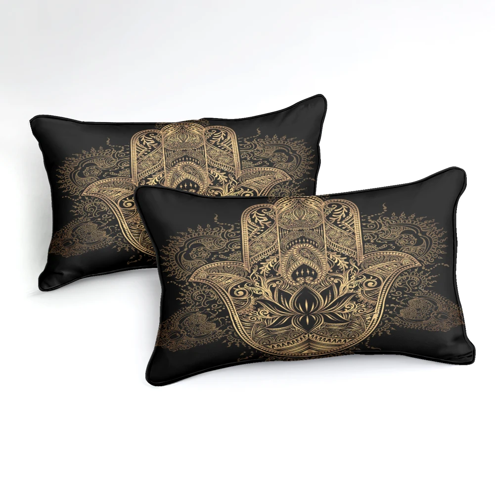 S2a18420bcb7b4081a9312be347b59765Z Hamsa Hand Bedding Set Boho Mandala Duvet Cover Set Black Gold Bohemia Bed Set Fatima Hand bed linen Lucky Hand Quilt Cover Mallzona
