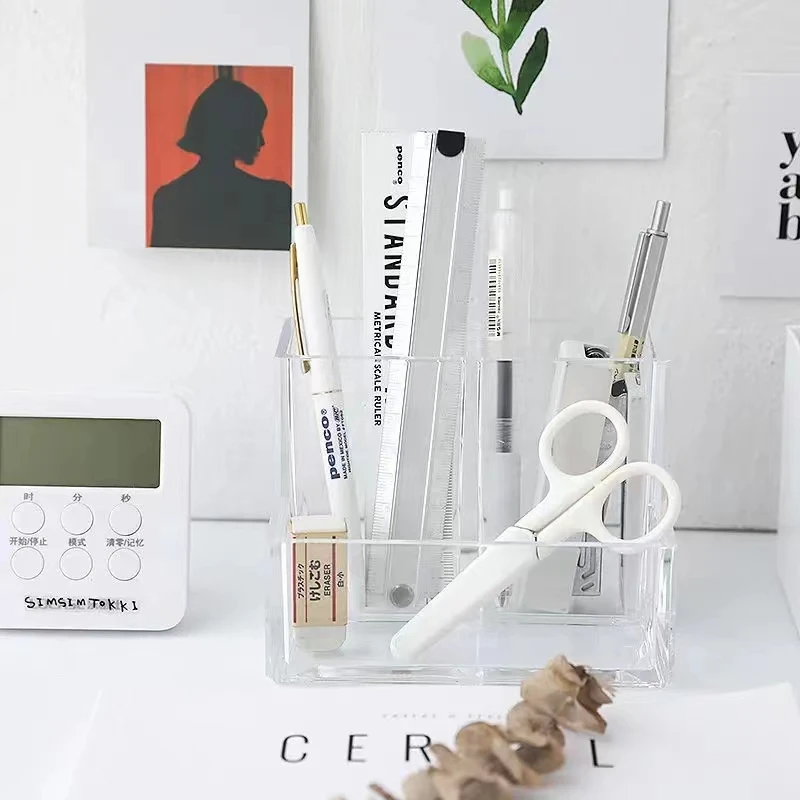 Large-Capacity Transparent Desktop Stationery Organizer with Independent Compartments Desktop Storage Rack and Organizer