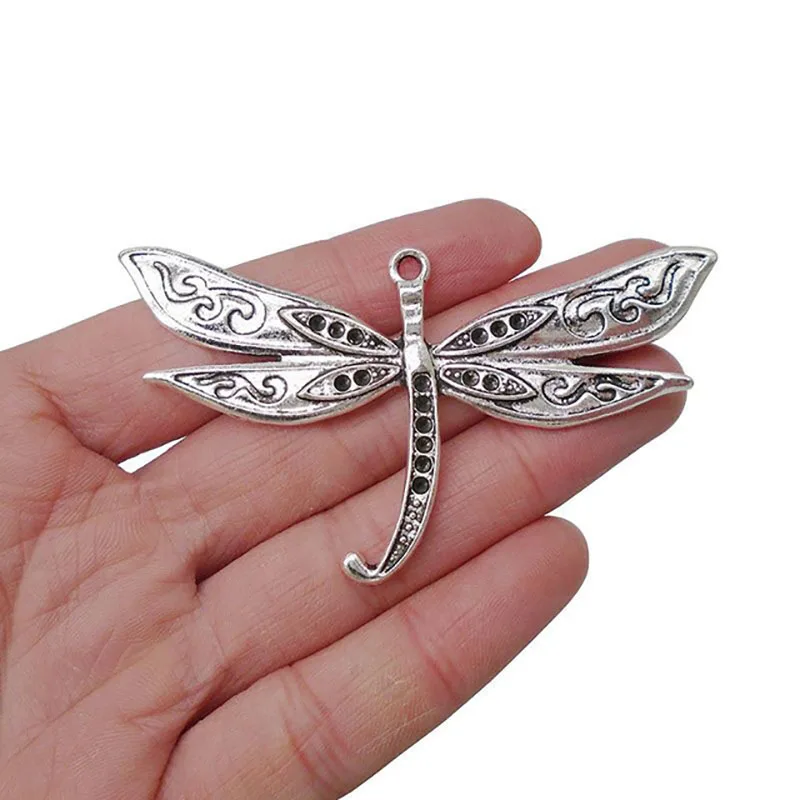 

2 x Tibetan Silver Large Dragonfly Crystal Rhinestone Charms Pendants for Necklaces Jewelry Making Findings Accessories 77x42mm