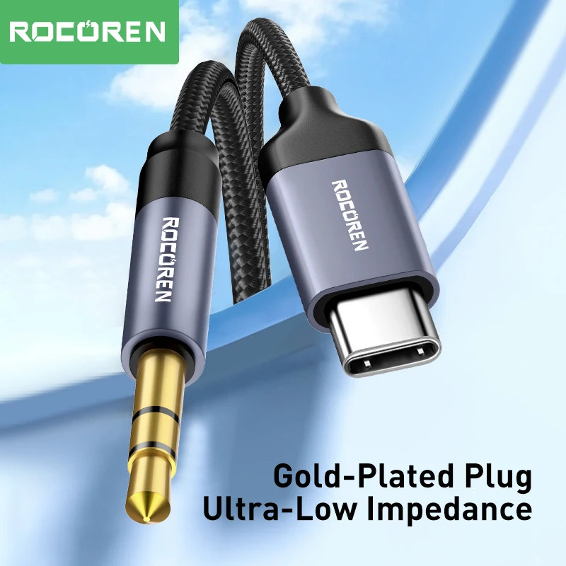 Type C Audio Adapter Rocoren AUX Cable Type C to 3.5mm Jack Audio Plug Speaker Adapter Huawei iPone Realme Car Headphone Computer Converter Wire
