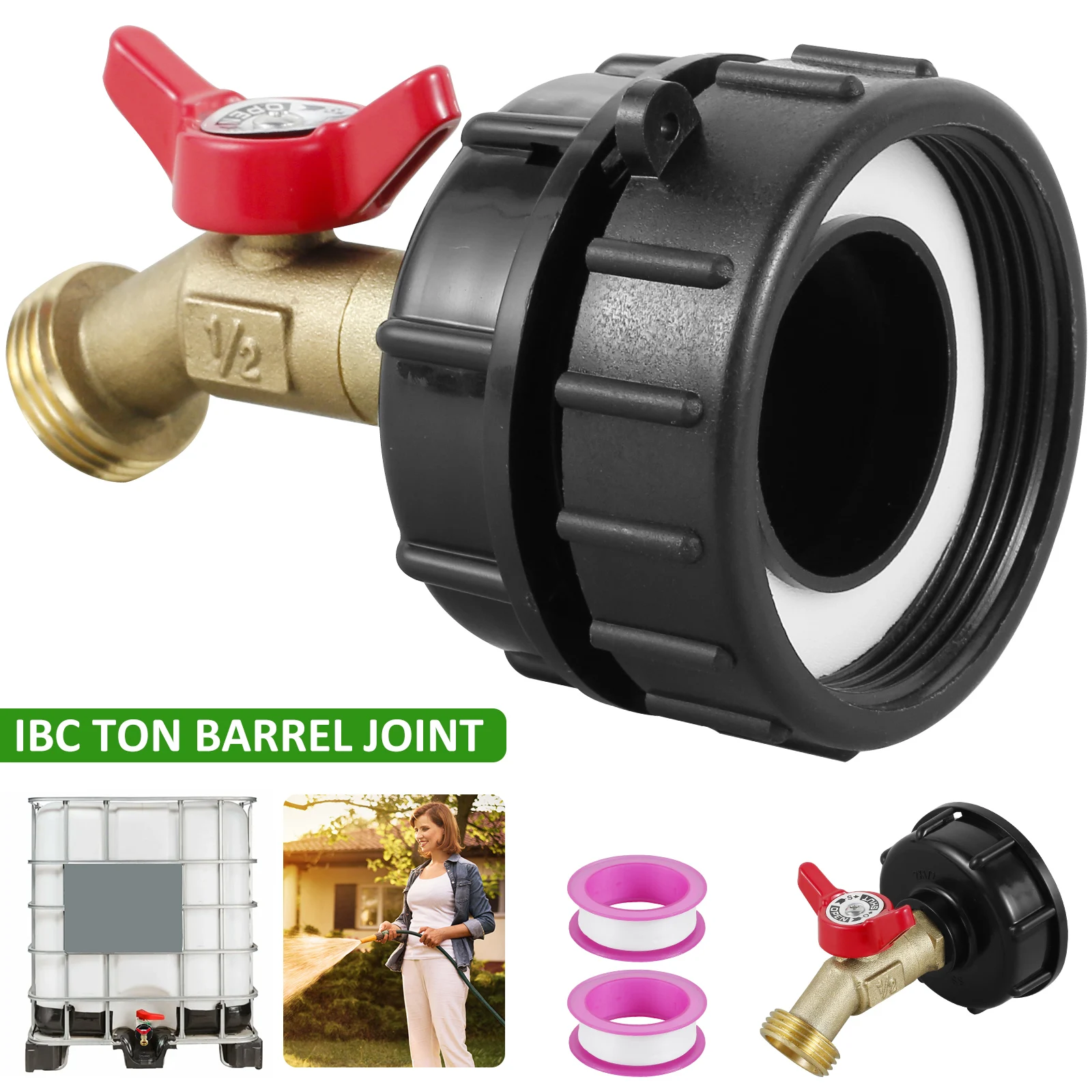 

IBC Tote Fitting Brass IBC Tank Adapter with 1/2inch Hose Fitting Premium Gallon IBC Tank Tap Adapter Coarse Thread Water Tank