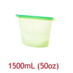 Reusable Silicone Food Preservation Bag - BPA Free, Sealable & Freezer Safe (Green 1500ML)