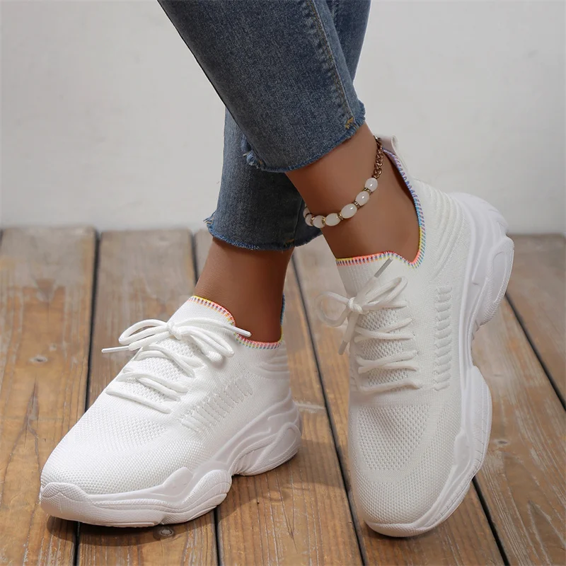 Mesh Breathable Women Casual Sneakers Lace-up Vulcanized Shoes Ladies Platform Sneakers Female Shoes Plus Size Zapatos De Mujer