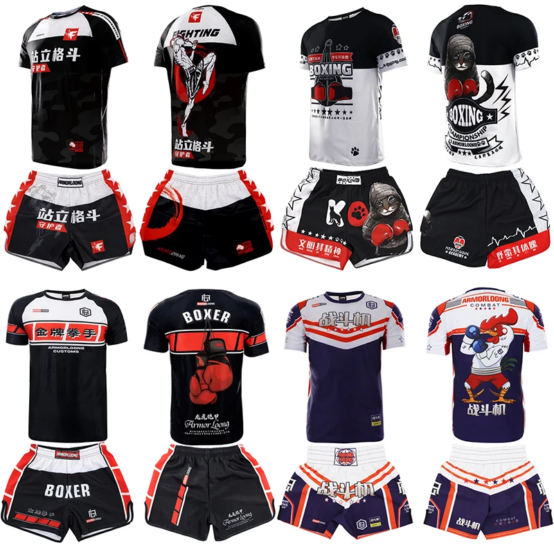

Muay Thai Shorts MMA T Shirt BJJ Rashguard Jiujitsu Gym Martial Arts Tiger Boxing Shorts Fight Kickboxing Shirts Set Men Women