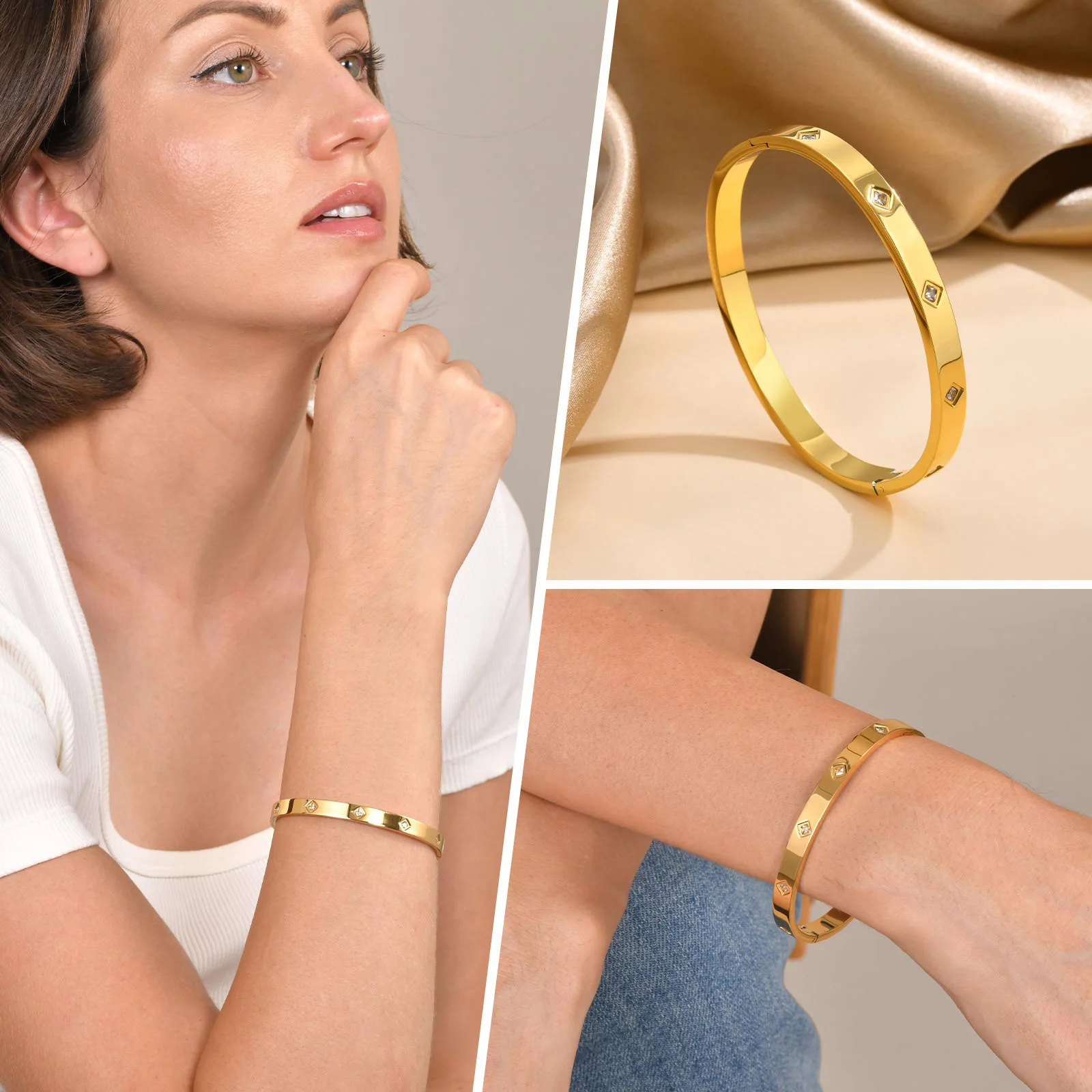 Set Gioielli Oro Aperti Bracciale E Anelli Regolabili | 5 Pezzi Bigiotteria Donna | Regalo Compleanno
