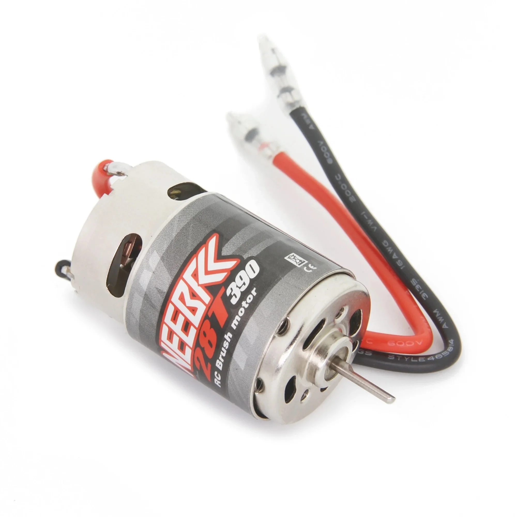Moteur brossé RC 390 pour crawler 1/12 avec rotor visible et câbles de connexion