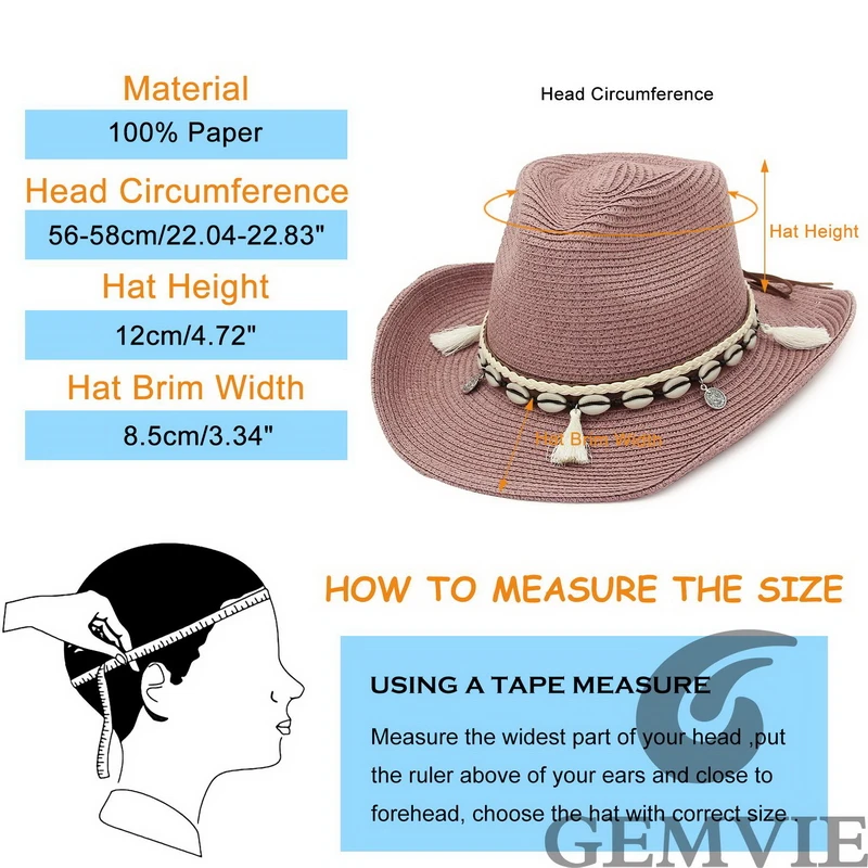 Sun Hat Sun Protection Hat GEMVIE Shell Tassels Cowgirl Summer Hat Straw Hat for Women Men Western Cowboy Lady Trendy Woven Sun Beach Cap