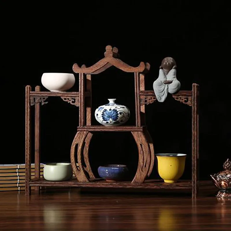 

Retro Wood Stand Home Decor Partition Rack For Zen Buddha Statue Incense Burner Base Tea Set Flower Pot Shelves Standing Flower