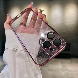 Elegant Glitter Bling Transparent Phone Case - Luxury Plating Ultra Thin Shockproof Cover - iPhone 15 Pro Max (Pink)