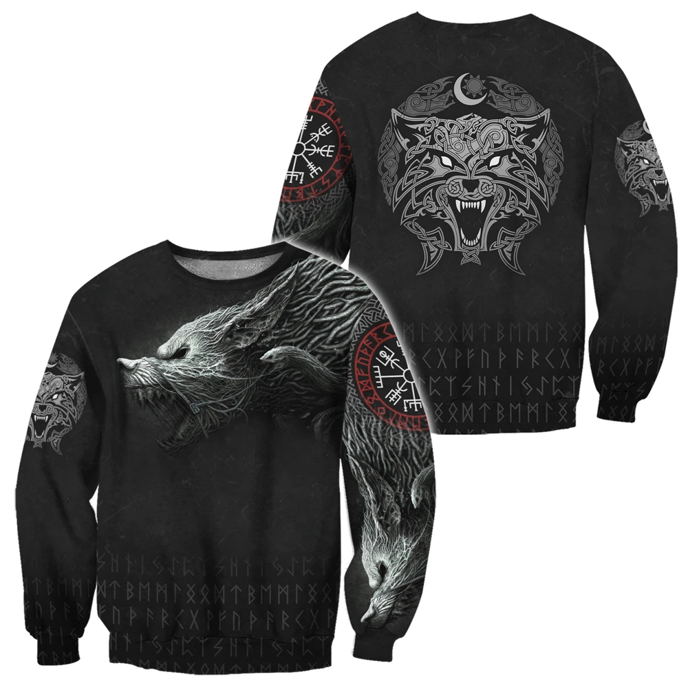 

CLOOCL Viking Sweatshirt 3D Graphics Viking Wolf Tattoo Pattern Pullover Tops Casual Sportswear Streetwear Men Clothing