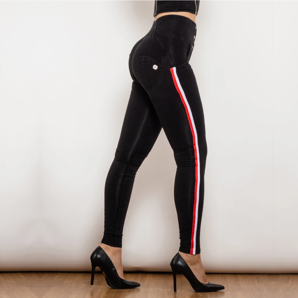 Shascullfites Melody Black Denim Striped Lift Jeggings Tapered High Waist  Button Fly Butt Lift Pants Shaping Fitness Jeans - AliExpress