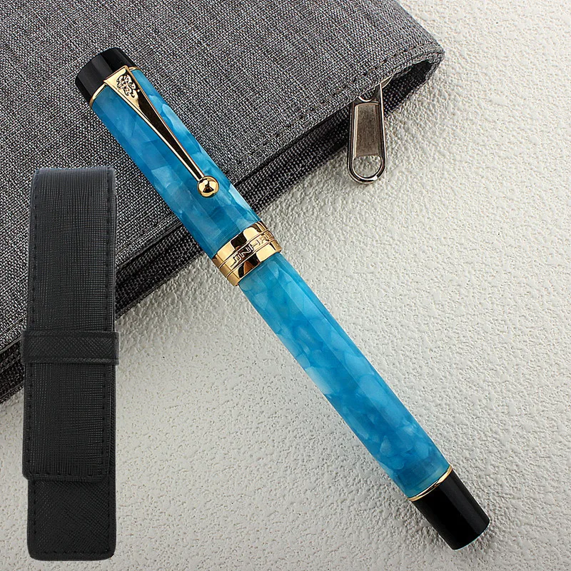 New Jinhao 100 Acrylic Fountain Pen Beautiful blue color pen F Nib Converter Writing Business Office School supplies Ink Pens