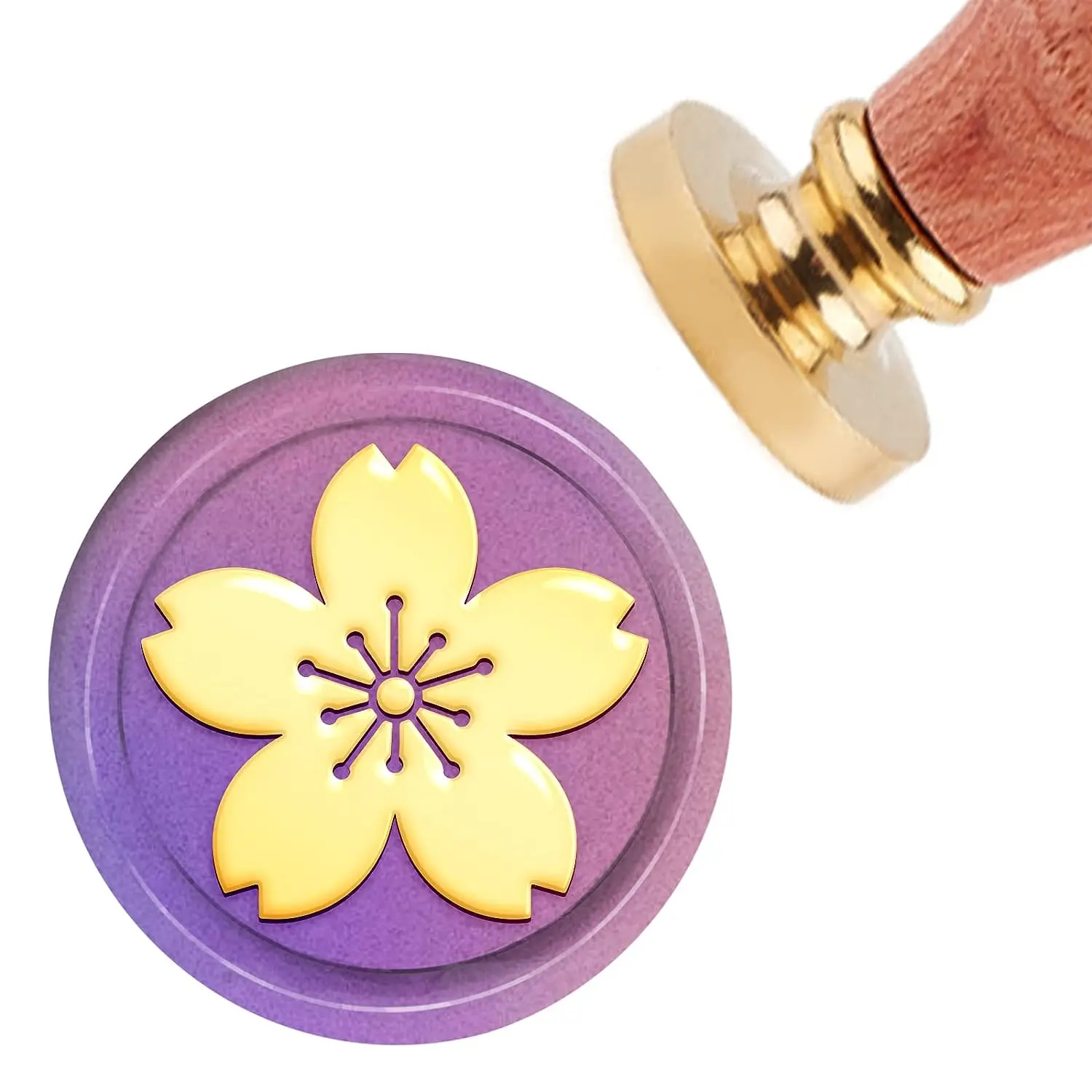 

1PC Wax Seal Stamp Cherry Blossom Vintage Sealing Wax Stamps Flower 30mm Removable Brass Head Sealing Stamp with Wooden Handle