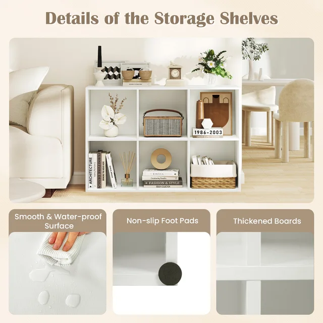 6-Cube Bookcase Modern 3-Tier Storage Organizer Horizontal Vertical Bookshelf