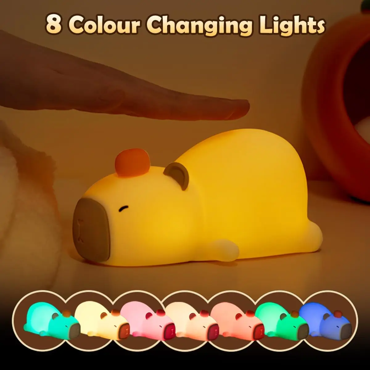 

Silicone Capybara Night Light Cute Children's Nightlight Gift USB Rechargeable Animal Touch Bedside Slepp Lamp Timing Function