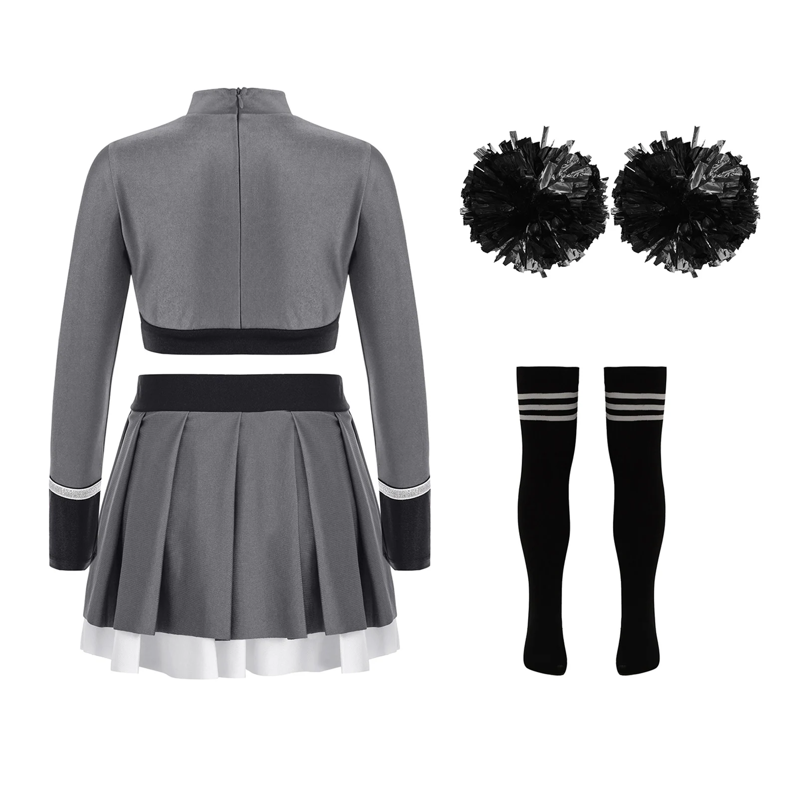 Kid Girls Cheerleading Uniform Cheerlead Dance Outfit Crop Top Pleated Skirt Flower Balls Socks for Cheering Team Dancewear Sets