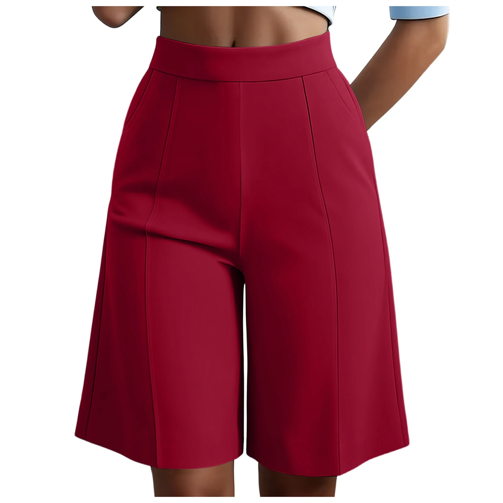 Summer New Work Straight Shorts Women's Workwear High Waist Solid Casual Knee Length Pants Office Lady Classic Loose Shorts