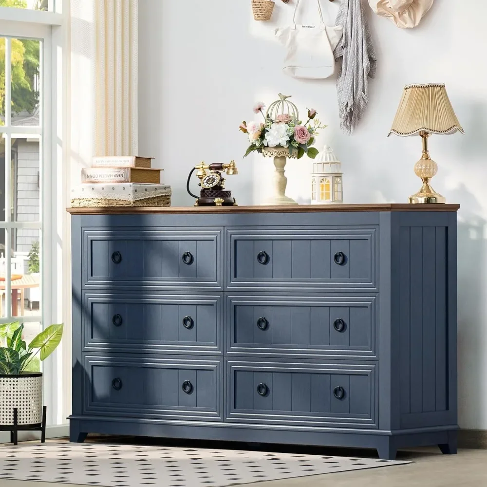 Farmhouse Furniture Set, Nightstands Set, 58 Inch Wide Wood Dresser and 18" Night Stands with Charging Station