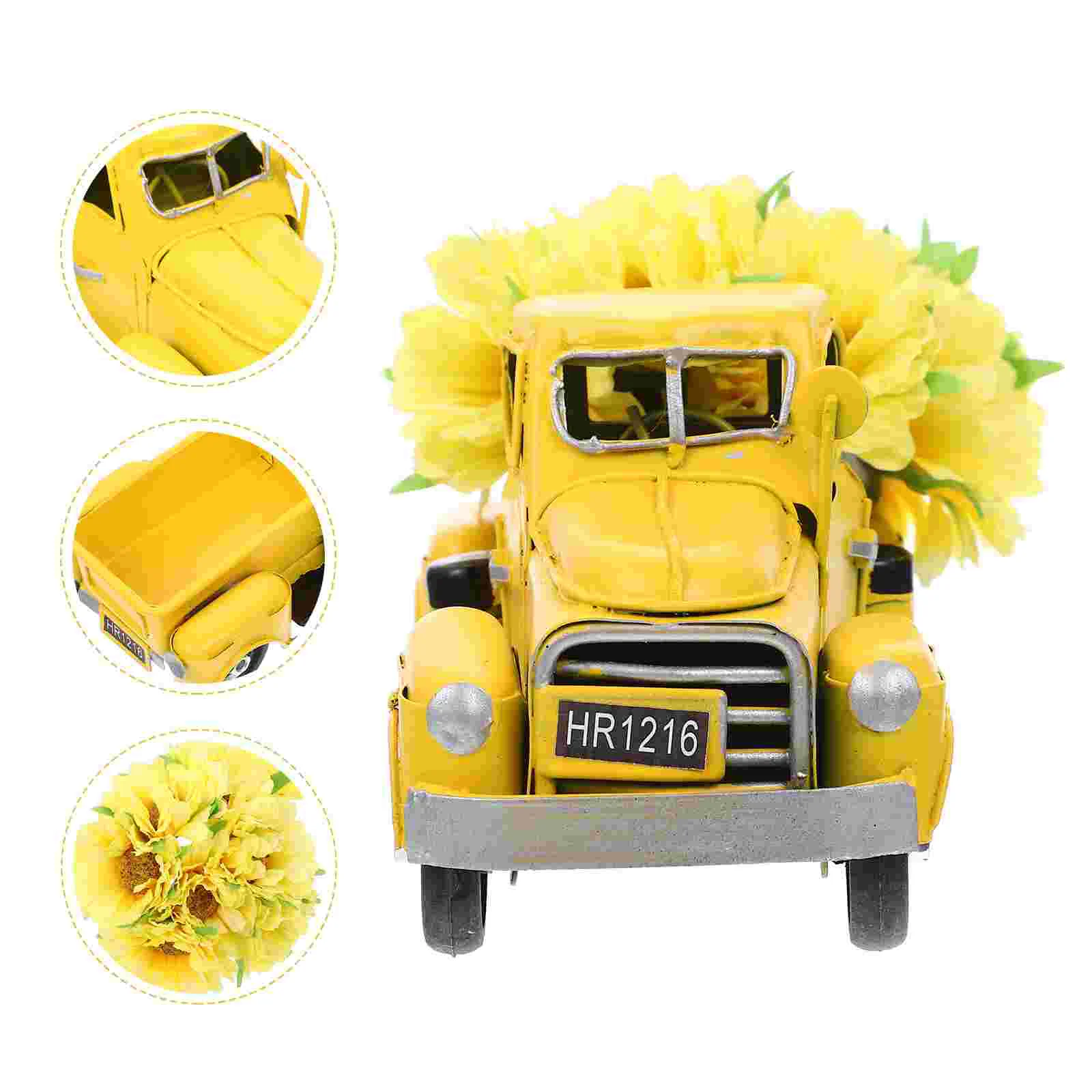 

Bee Festival Decoration Party Ornament Truck with Flower Adornment Rustic Table Decorations Metal Silk Cloth Vintage Creative