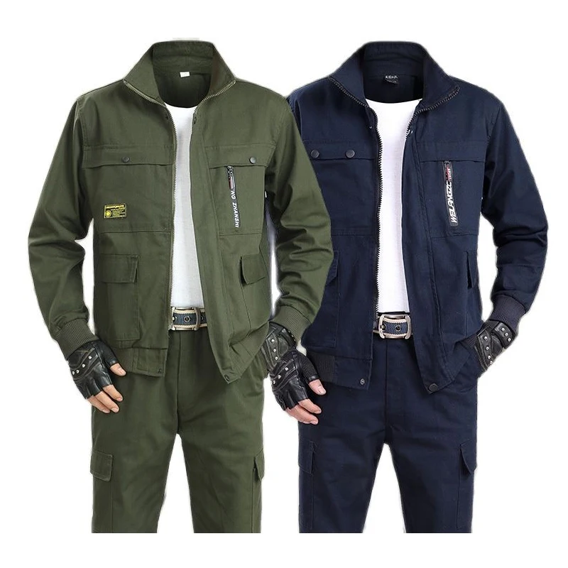 

Spring Autumn Cotton Long Sleeve Jacket Pants 2pcs Set Workshop Uniforms Electric Welding
