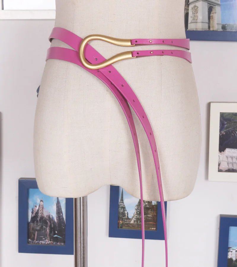 

2023 New candy color metal small horseshoe buckle U-shaped buckle leather waist belt women's chic versatile coat dress belt