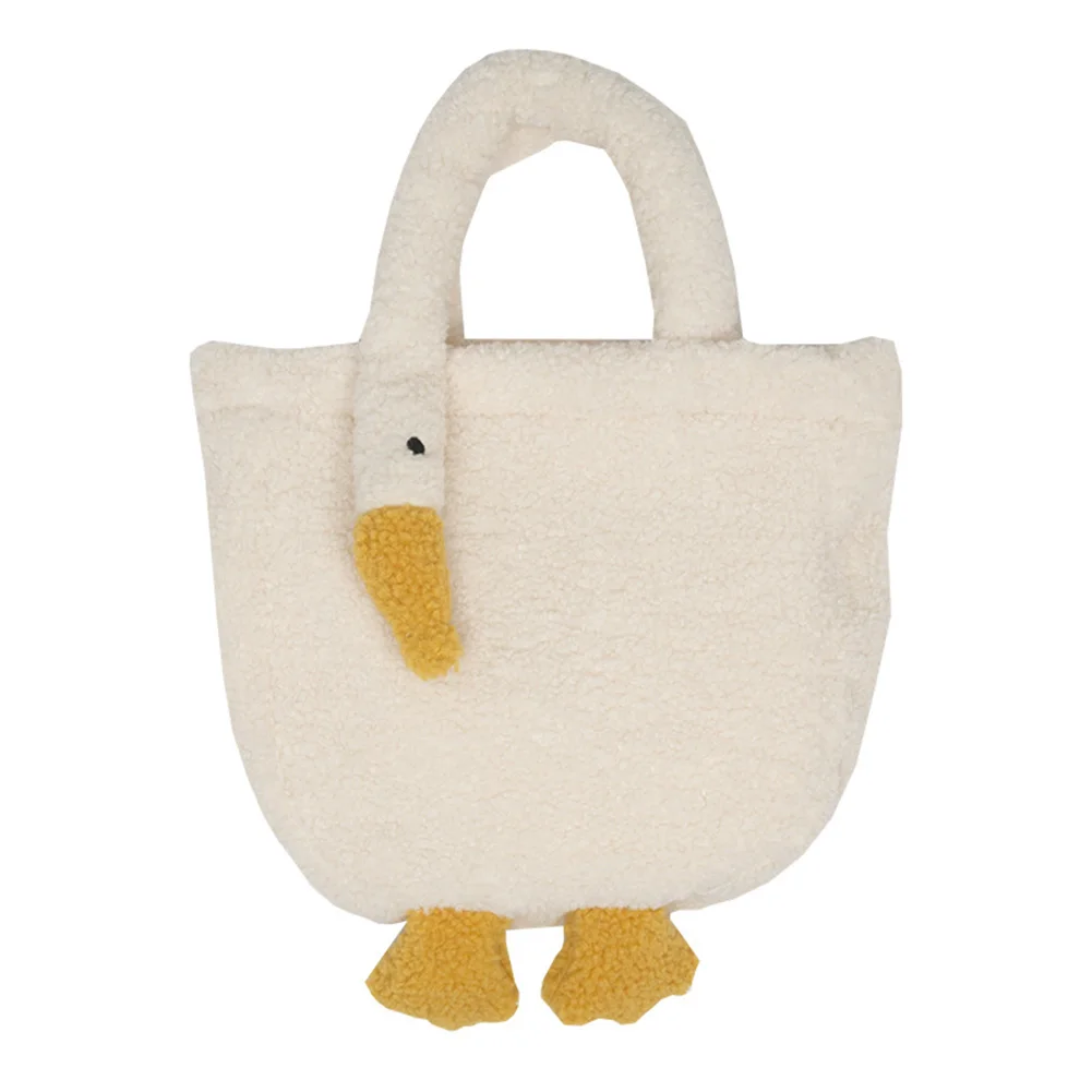 Plush Women Handbags Soft Cartoon Goose Female Tote Bags Casual Fashion Cute Portable Adjustable Strap Simple for Shopping Party