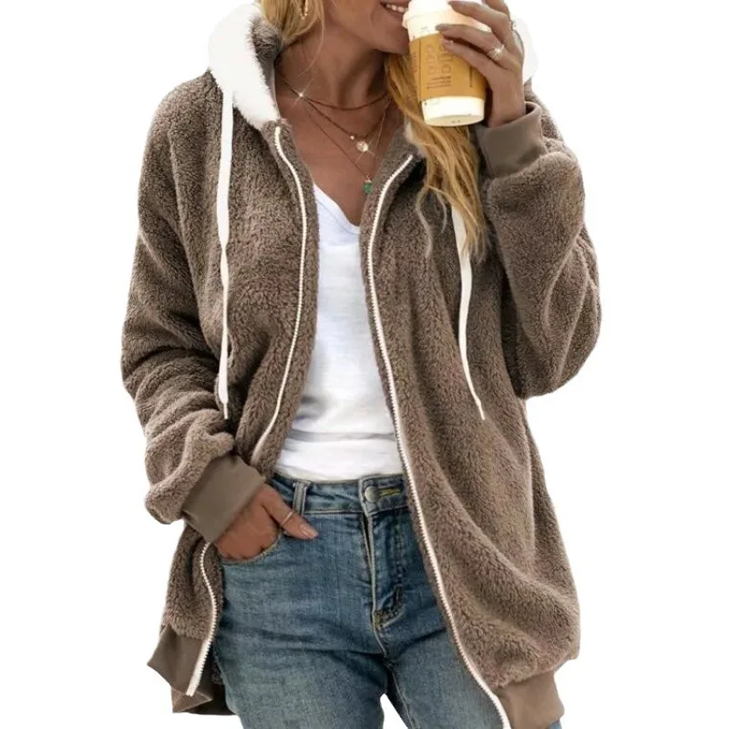 Autumn Women Fleece Sweatshirt Casual Hooded Coat