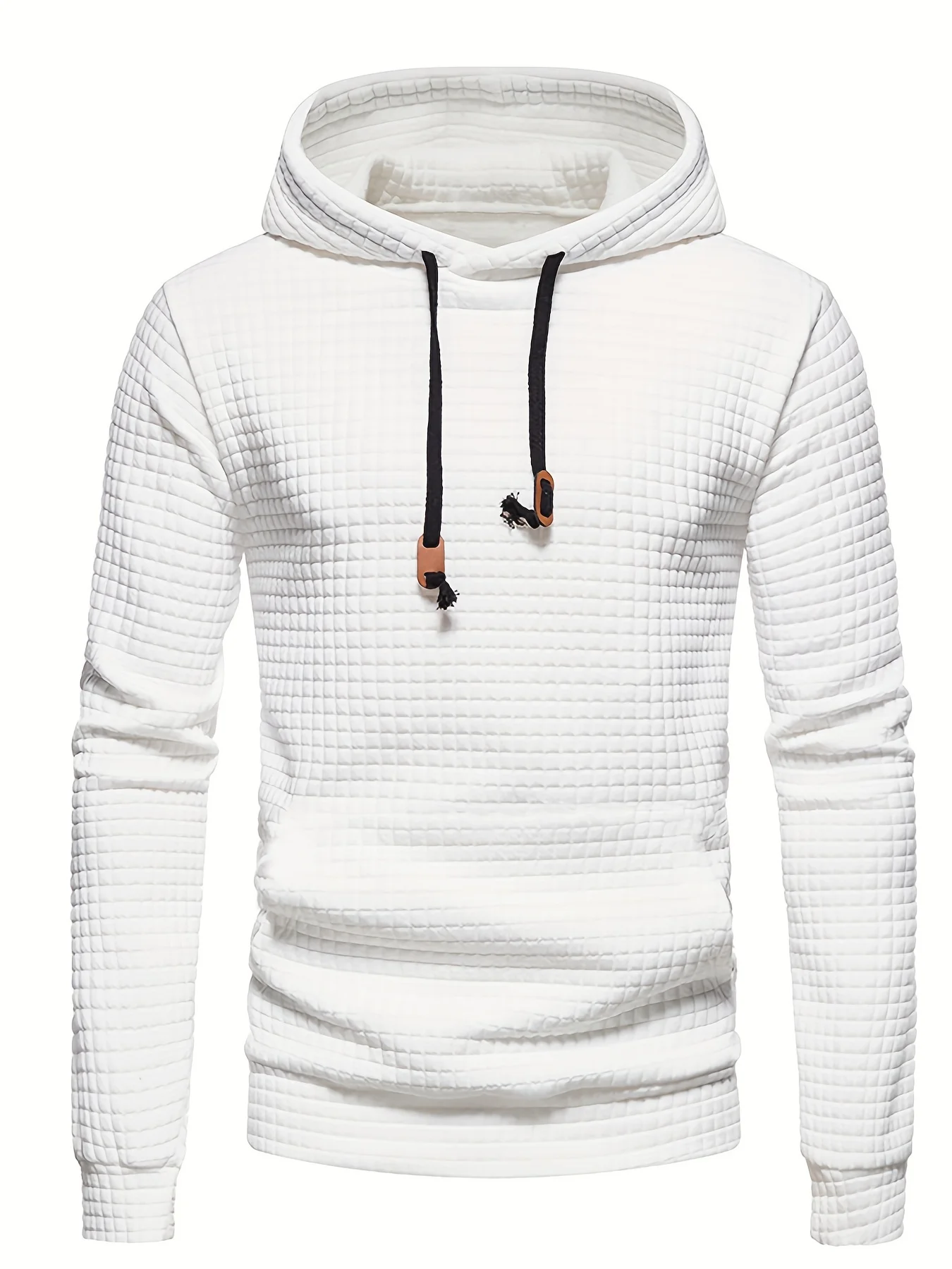 Waffle Pattern Hoodie, Cool Hoodies For Men, Men's Casual Solid Pullover Hooded Sweatshirt Streetwear For Winter Fall, As Gifts 3