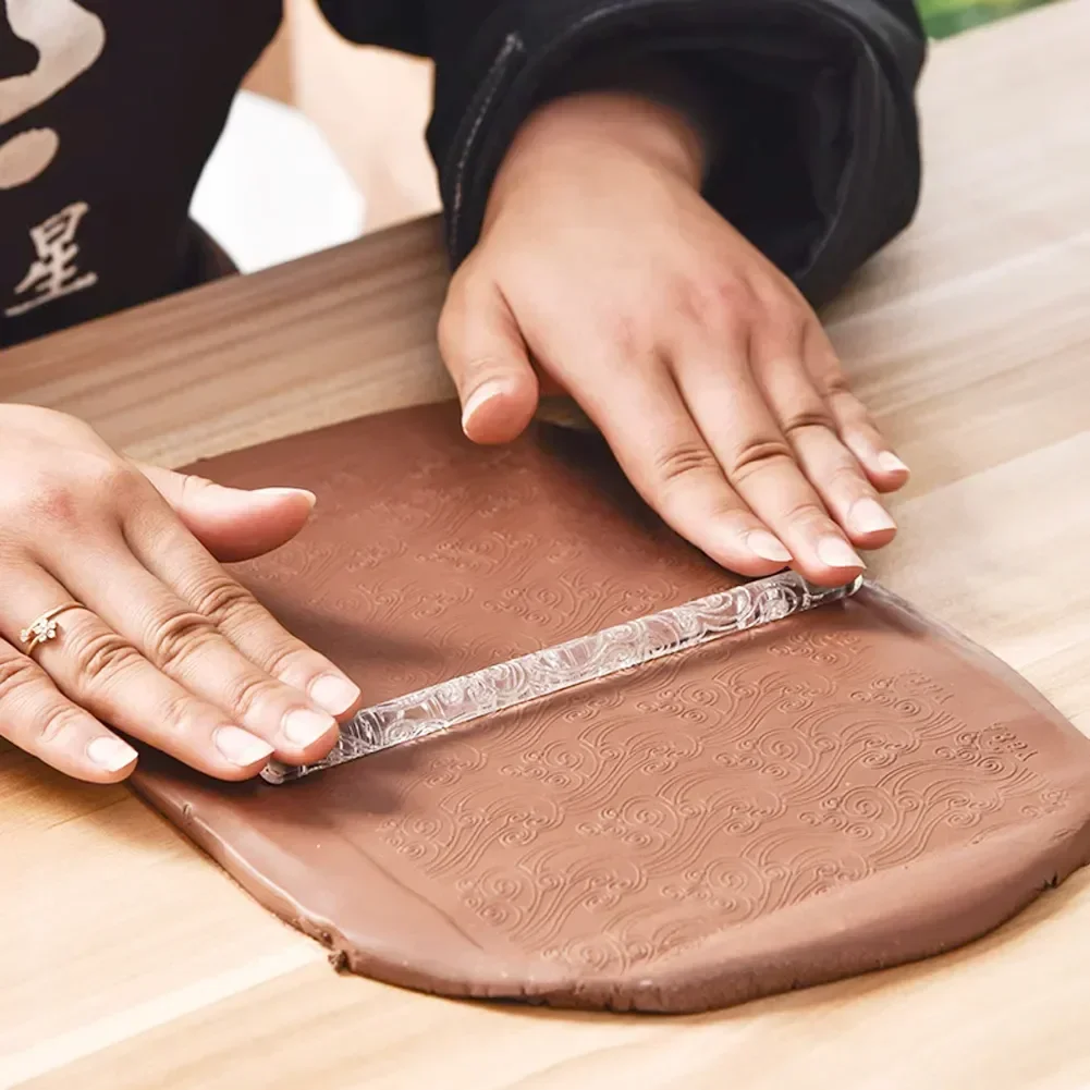 Description Picture 3 of itemAcrylic Texture Rolling Pin Ceramic Pottery Art Embossed Rod Flower Pattern Mud Embossing Rolling Stick DIY Clay Craft Tool