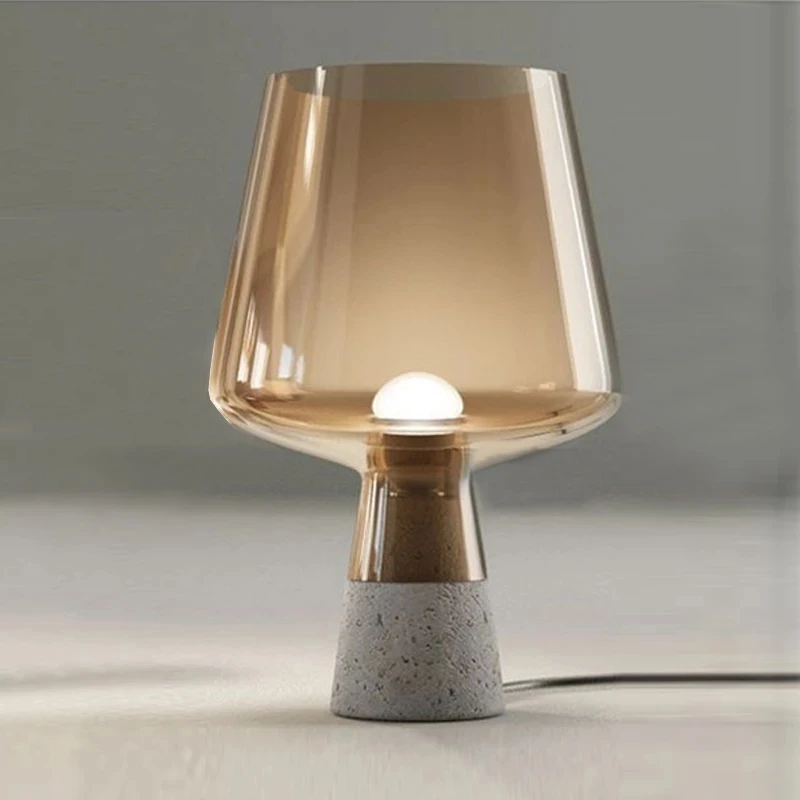 

Vintage Glass LED Table Lamp Cement table lamp Smoke Grey glass for Bedroon Study living room Reading Home Offices e27 lamp
