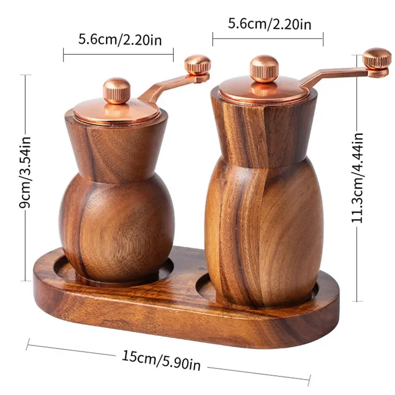 Macinapepe In Legno Massello Con Manovella: Set Macina Sale E Pepe + Base - Motivo A Scacchiera