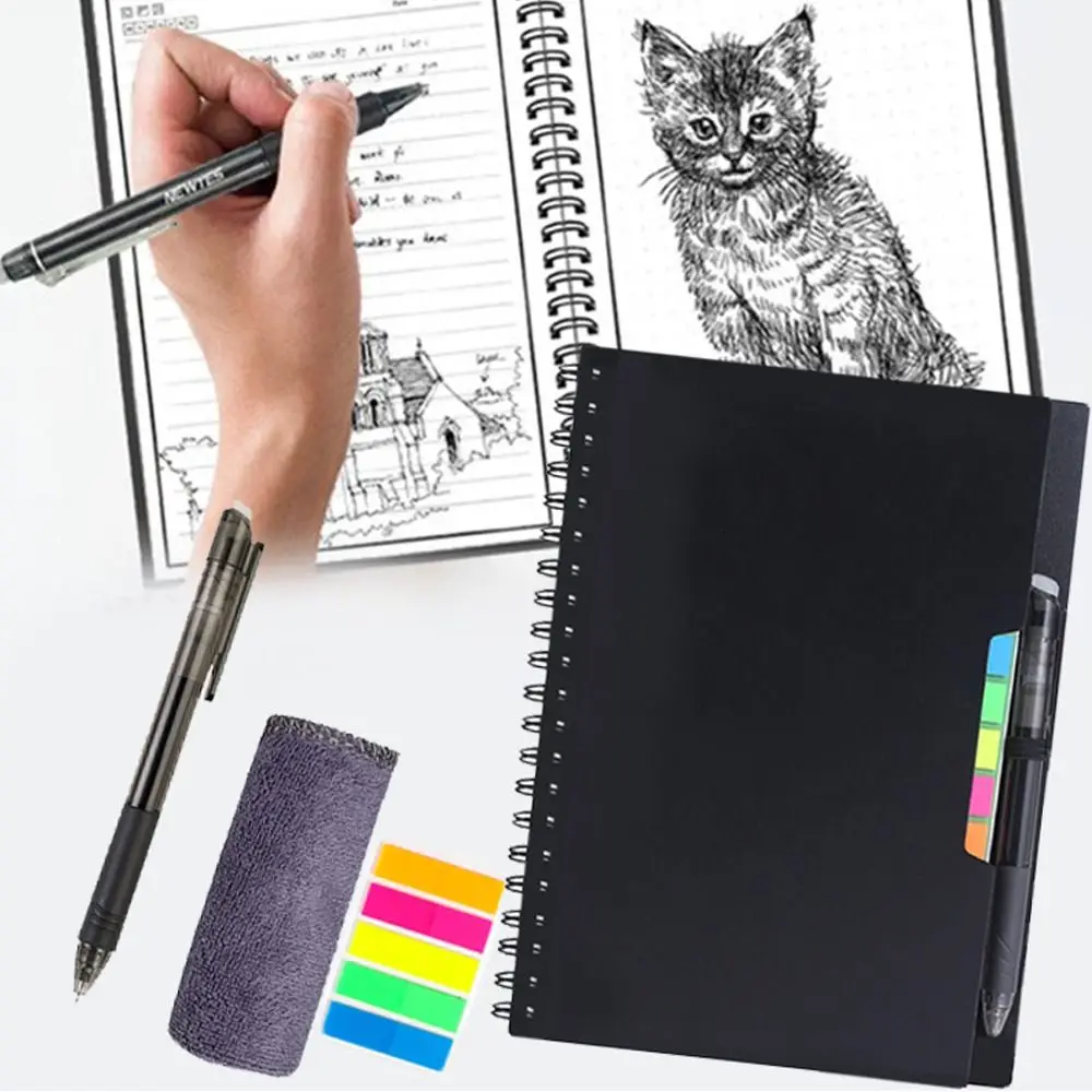 A5 Reusable Smart Notebook Erasable Notepad With Pen Erasing Cloth Memo  Free Whiteboard Portable Diary Office Blank Notepad