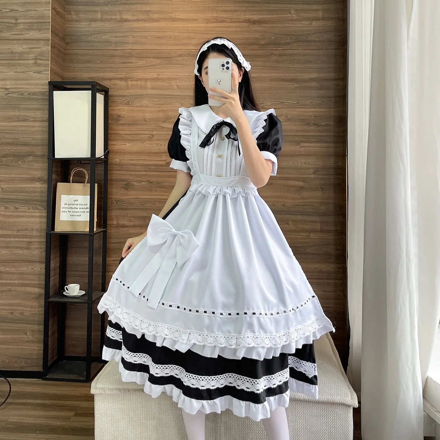 New 5XL Lolita Black White Long Sleeve Apron Housekeeper Maidservant Maid Restaurant Dress Uniform Outfits Anime Cosplay Costume