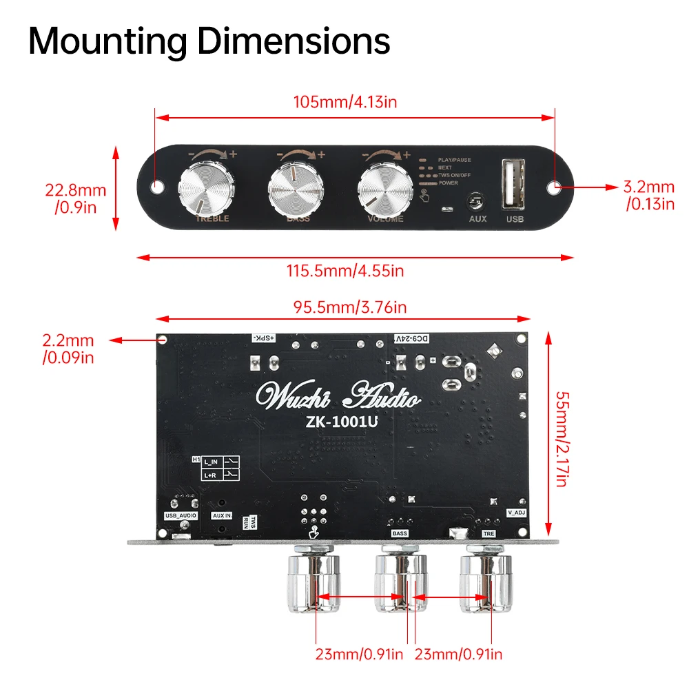 ZK-1001U Mono 100W TPA3116D2 Bluetooth 5.3 Audio Amplifier Module