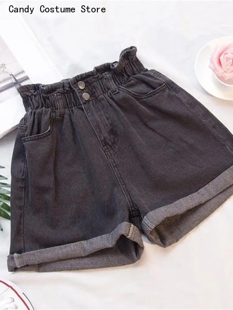 Denim Shorts Women Summer Fashion Ruffles Oversize 5Xl Korean High Waist Wide Legged Shorts Casual Pockets Short Jeans New