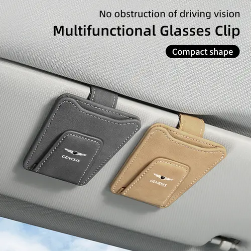 Car Sun Visor Glasses Clip Leather Sunglasses Card Holder For Genesis GV70 GV80 EV BH G80 GV90 2019 2020 2021 2022 2023 G70 G90 - Image 2