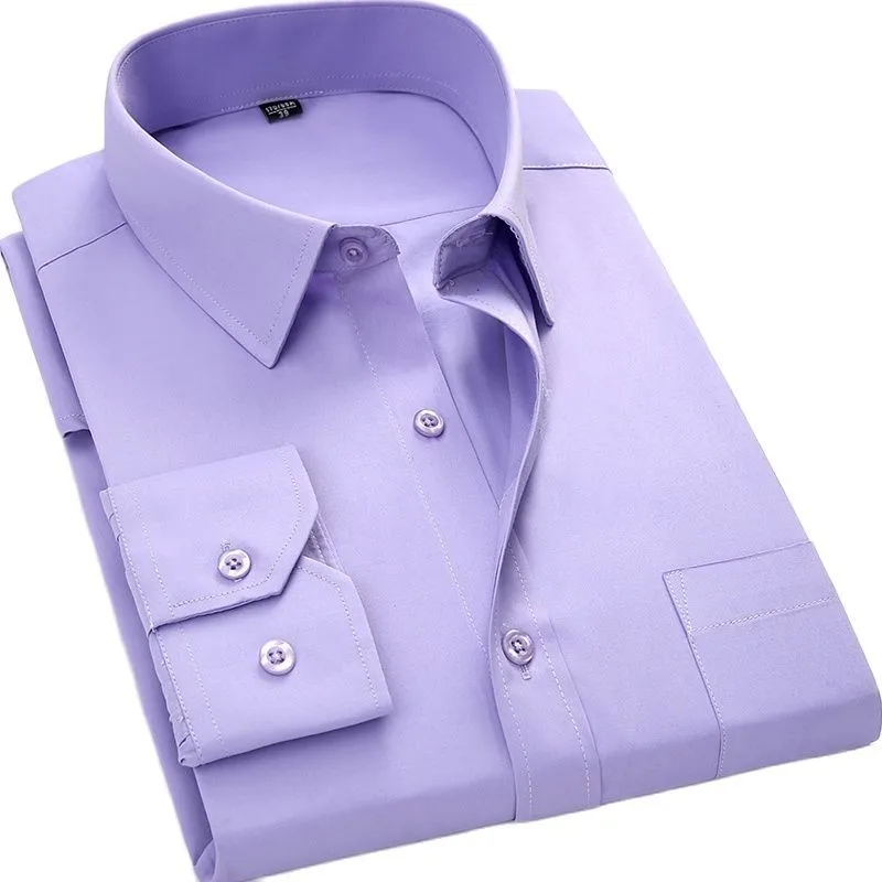 2022 Men\'s Long Sleeve Business Work Classic Office Plaid Striped Smart Casual Shirts More colo Solid Basic Dress Shirt Formal